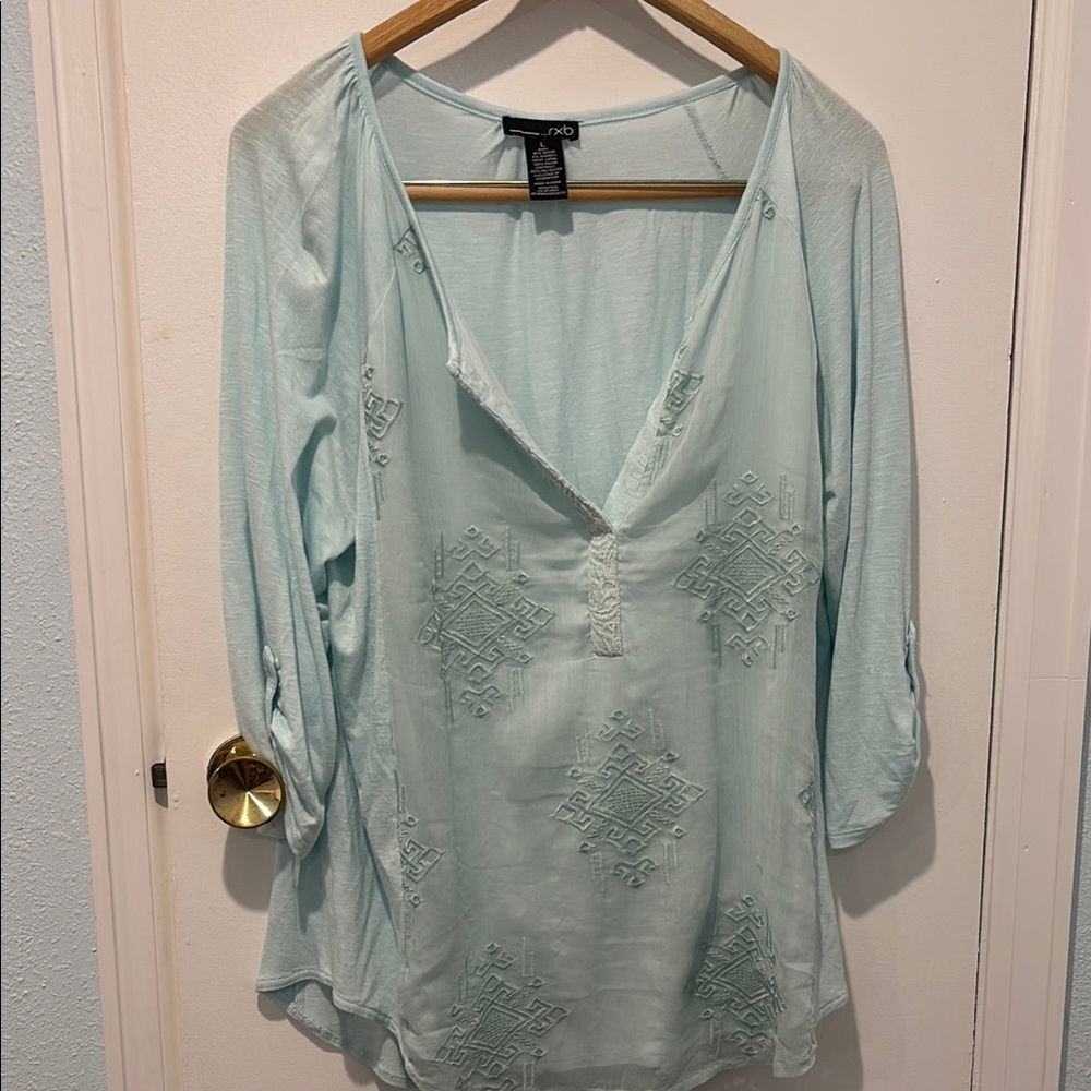RXB Cream Blouse with Long Sleeves and V-Neck